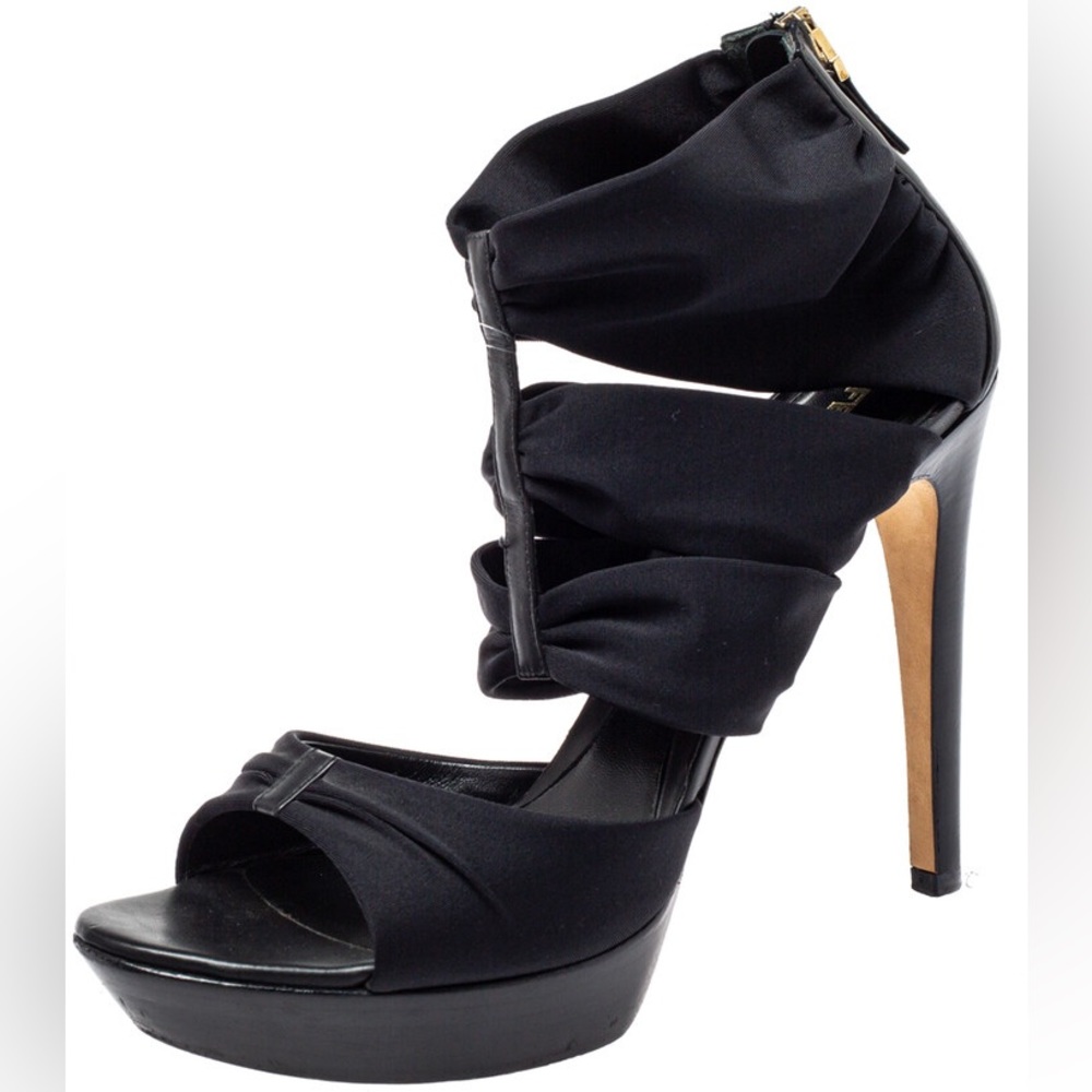 Fendi Black Fabric Strappy Sandals